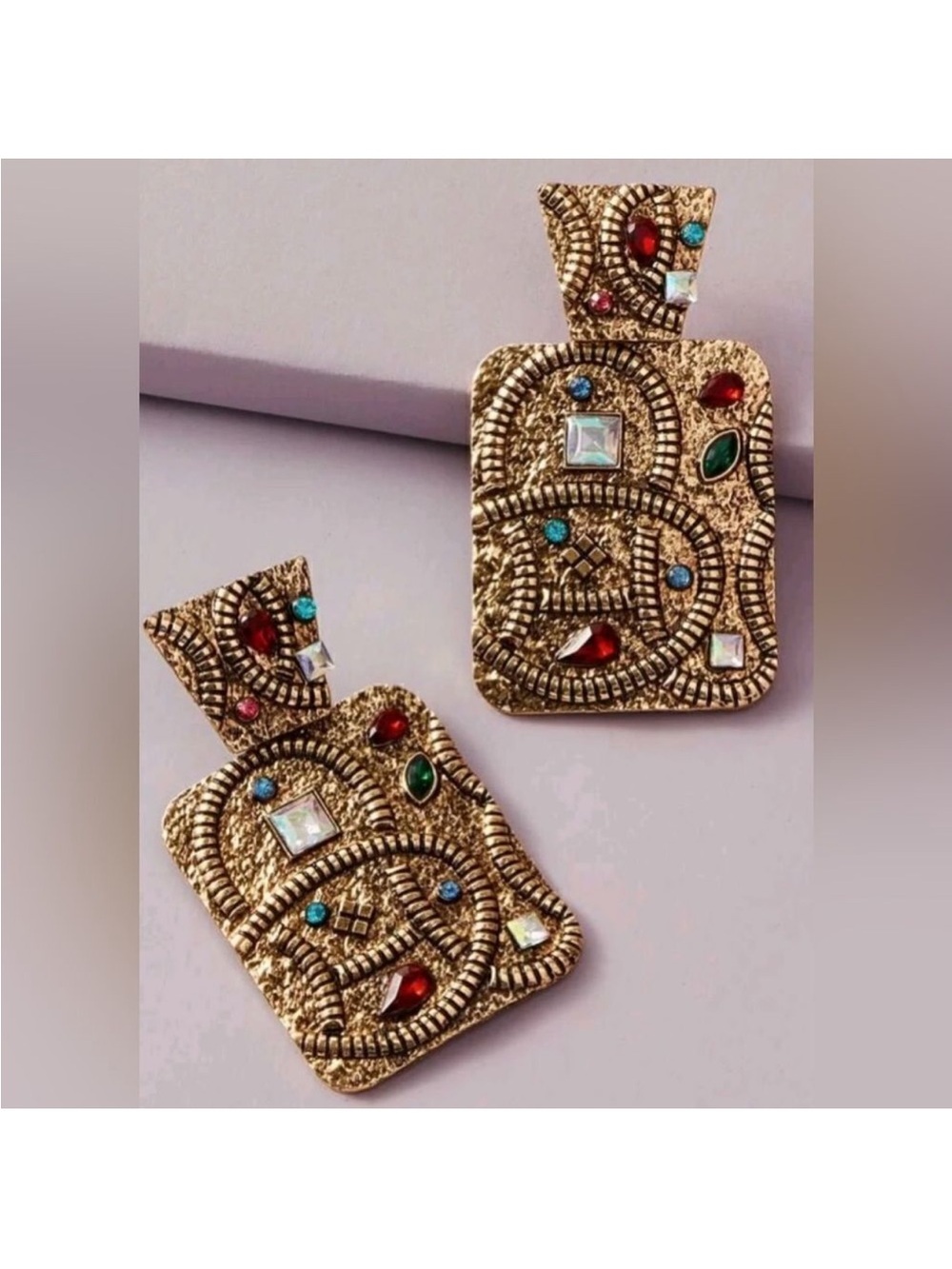 Vintage strap  drop earrings 24k Gold Plated New